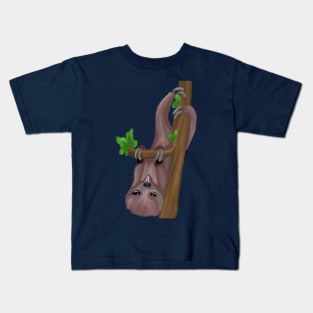 Cute sloth hanging on tree Kids T-Shirt